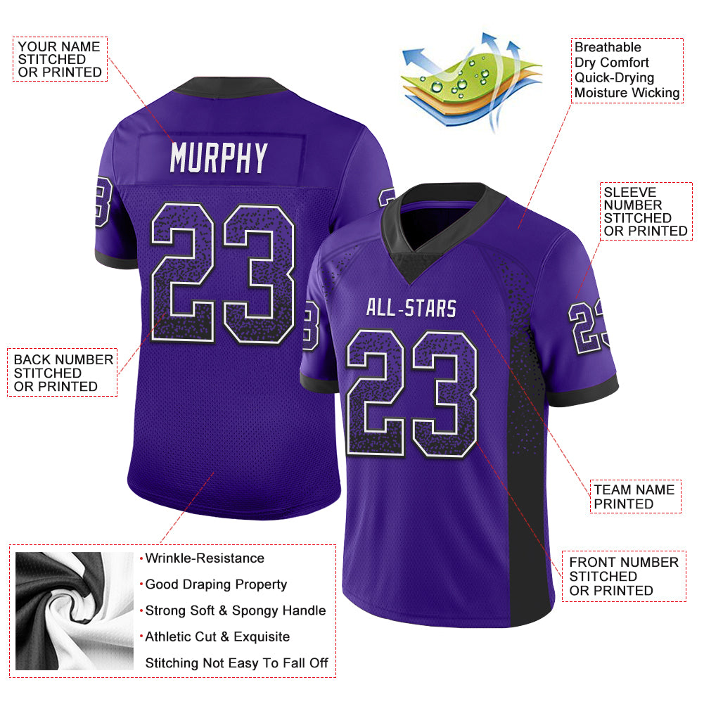 Custom Purple Black-White Drift Fashion Football Jersey