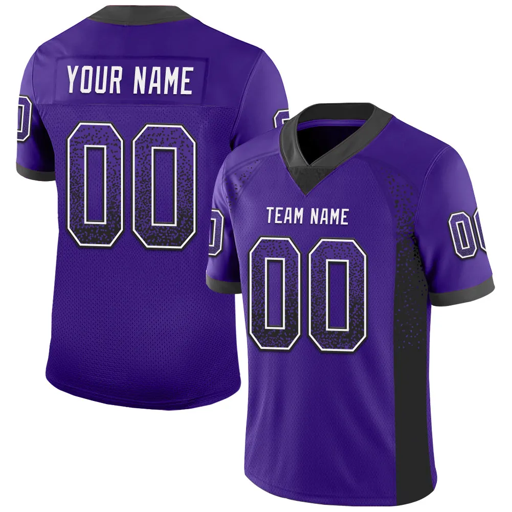 Custom Purple Black-White Drift Fashion Football Jersey